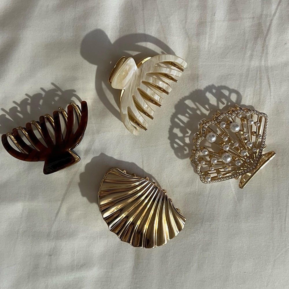 Gold and Ivory Shell Hair Claw Set - Women Accessories